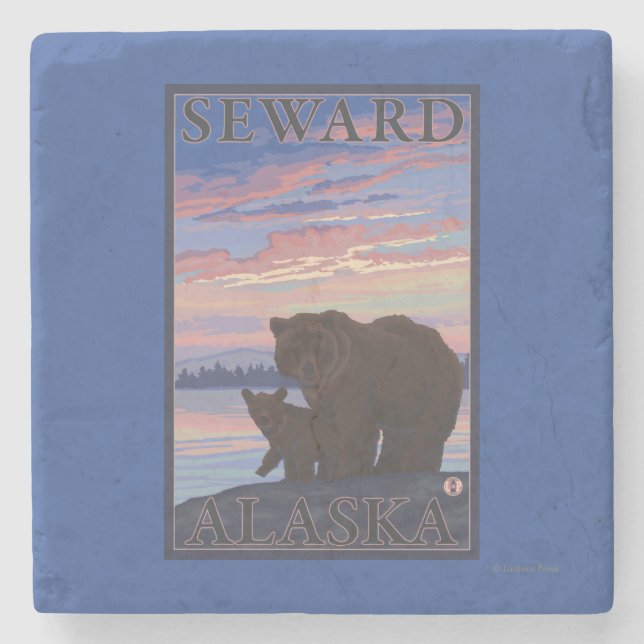 Posavasos De Piedra Oso y Cub - Seward, Alaska (Anverso)