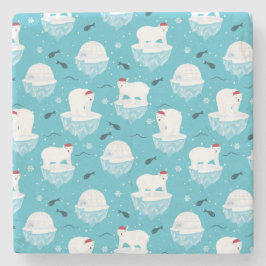 Posavasos De Piedra Osos polares cortos en el patrón de Navidades Sant