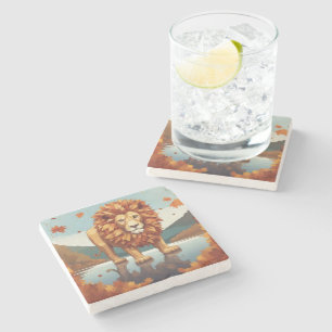Posavasos De Piedra Otoño deja león macho