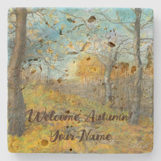 Posavasos De Piedra Otoño dorado en una acuarela de roble