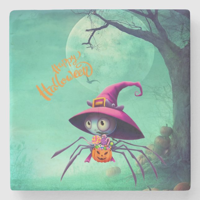 Posavasos De Piedra Otoño/otoño/araña/bruja/halloween (Anverso)