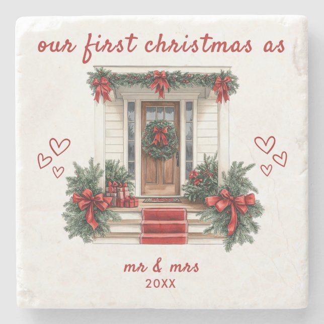 Posavasos De Piedra Our First Christmas as Mr & Mrs House  (Anverso)