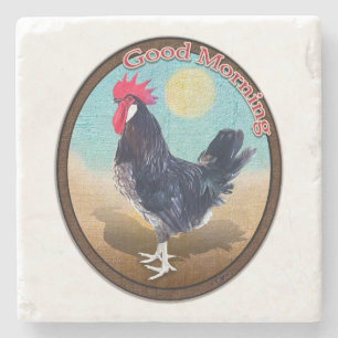 Posavasos De Piedra Oval de Menorca Rooster Buenos Días