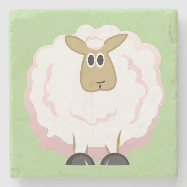 Posavasos De Piedra Oveja blanca Fluffy (Anverso)