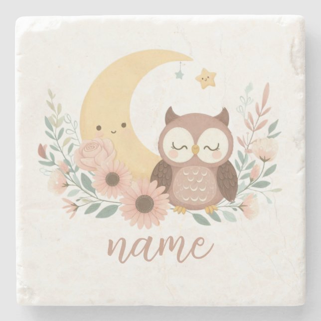 Posavasos De Piedra Oveja de bebé con luna (Anverso)