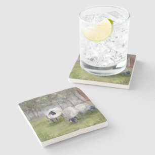 Posavasos De Piedra Ovejas Acuarela Rústica