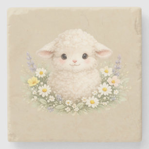 Posavasos De Piedra Ovejas caprichosas y flores silvestres para un enc