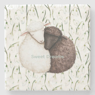 Posavasos De Piedra Ovejas Flores Marrón Blanco