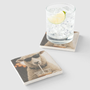 Posavasos De Piedra Ovejas geniales bebiendo café helado