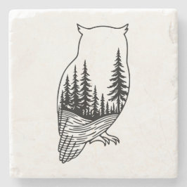 Posavasos De Piedra Owl Silhouette with Forest Scene