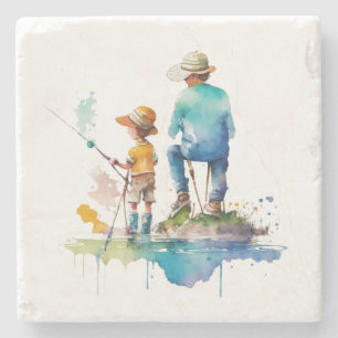 Posavasos De Piedra Padre e hijo acuarela Ilustracion Ai Art