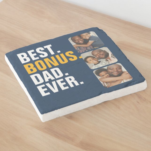 Posavasos De Piedra Padre Personalizado Día del Mejor Bono Papá Nunca (Personalized Fathers Day Best Bonus Dad Ever Stone Coaster from Ricaso. 3 photographs for stepdad)