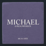 Posavasos De Piedra Padrino Personalizado Moderno<br><div class="desc">Regalos de Padrino Personalizados Modernos con el nombre del padrino,  título y fecha de la boda en estilo de letra serif clásico.</div>