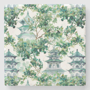 Posavasos De Piedra Pagoda asiática acuarela en paisaje verde (15)