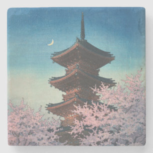 Posavasos De Piedra Pagoda japonesa vintage de una tarde de primavera 