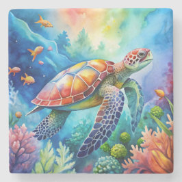 Posavasos De Piedra Painted Sea Turtle 