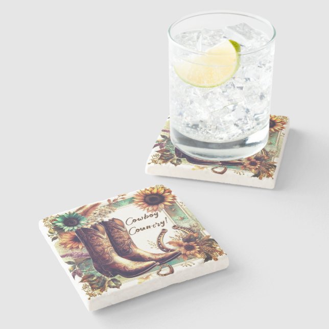 Posavasos De Piedra País de Vaqueros Rústico Occidental  (Lateral)