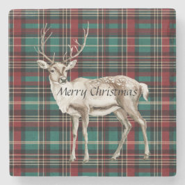 Posavasos De Piedra País Red Green Plaid Navidades Deer