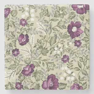 Posavasos De Piedra País vintage del patrón de hoja verde morado y sab