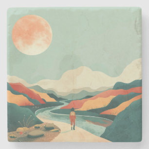 Posavasos De Piedra Paisaje abstracto de Boho (14)