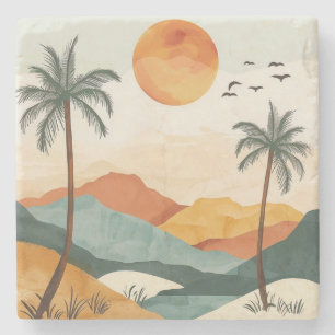 Posavasos De Piedra Paisaje abstracto de Boho (16)