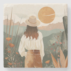 Posavasos De Piedra Paisaje abstracto de Boho (20)