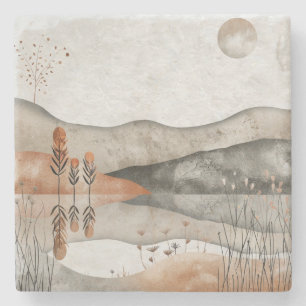 Posavasos De Piedra Paisaje abstracto de Boho (3)