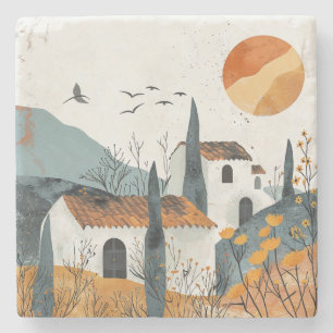 Posavasos De Piedra Paisaje abstracto de Boho (4)
