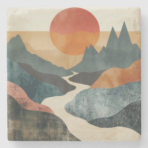 Posavasos De Piedra Paisaje abstracto de Boho (5)