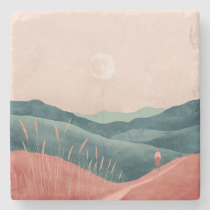 Posavasos De Piedra Paisaje abstracto de Boho (7)