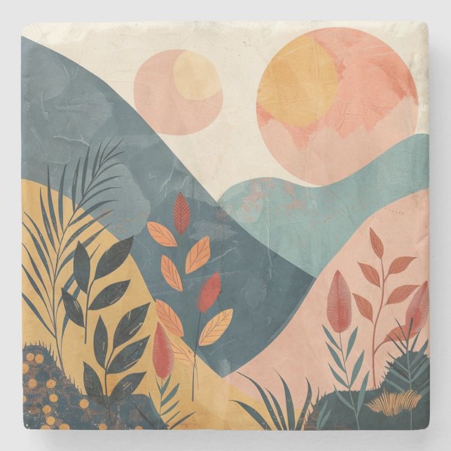 Posavasos De Piedra Paisaje abstracto de Boho (8) (Anverso)