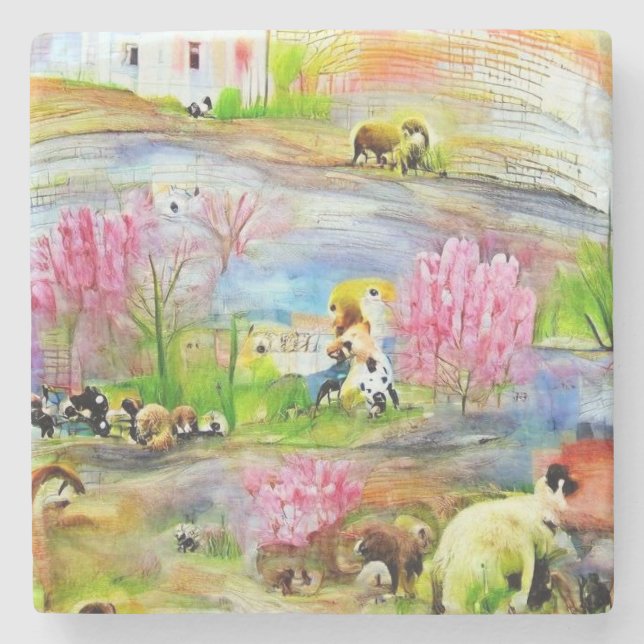 Posavasos De Piedra Paisaje acuarela (Anverso)