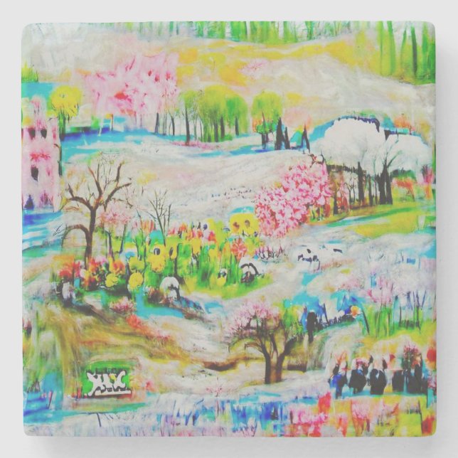 Posavasos De Piedra Paisaje acuático 2 (Anverso)