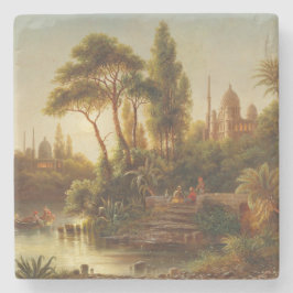 Posavasos De Piedra Paisaje asiático a la luz de la noche (arte de la 