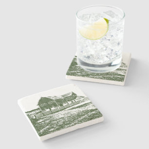 Posavasos De Piedra Paisaje campestre estilo madera casa de campo