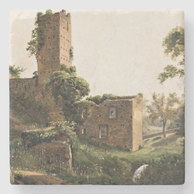 Posavasos De Piedra Paisaje con ruinas (antiguo edificio en ruinas) (Anverso)