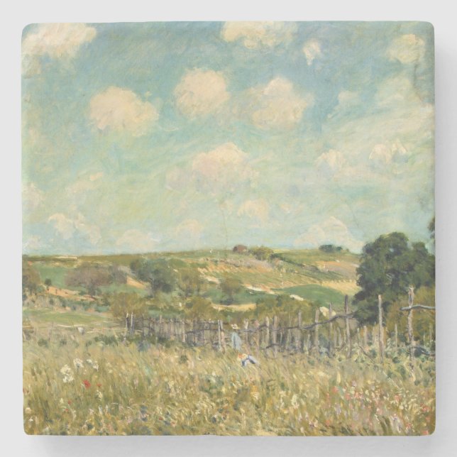 Posavasos De Piedra Paisaje Country Meadow (por Alfred Sisley) (Anverso)