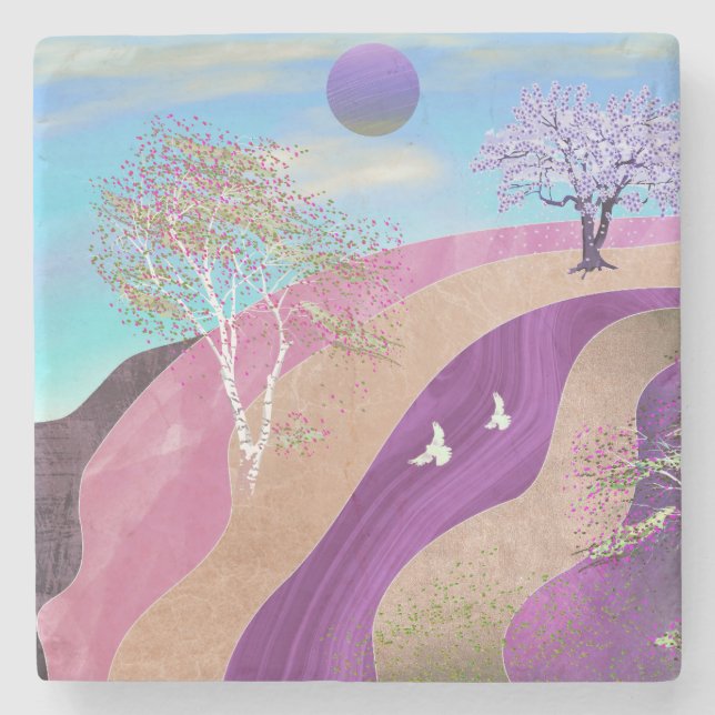 Posavasos De Piedra Paisaje de flores de primavera (Anverso)