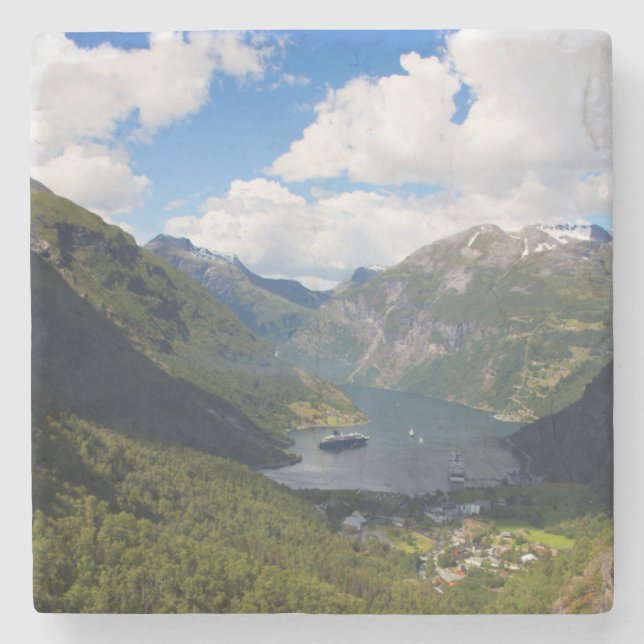 Posavasos De Piedra paisaje de Geiranger Fjord, Noruega (Anverso)