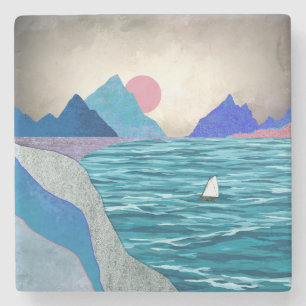 Posavasos De Piedra Paisaje de la cala del barco de vela