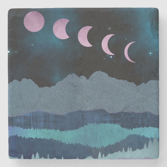 Posavasos De Piedra Paisaje de las fases rosadas de la luna (Anverso)