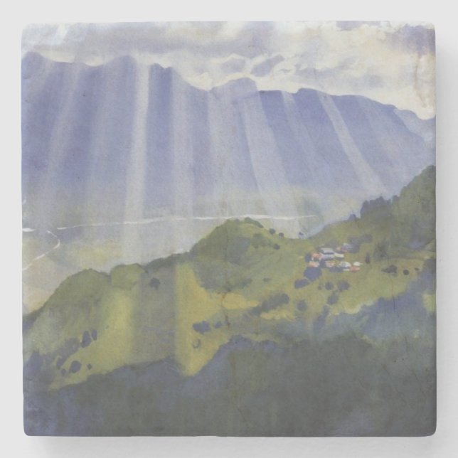 Posavasos De Piedra Paisaje de montaña en Suiza (Serebriakova) (Anverso)