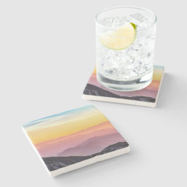 Posavasos De Piedra Paisaje de montaña en Sunset