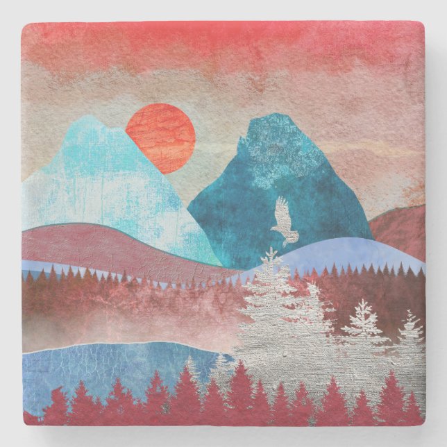 Posavasos De Piedra Paisaje del águila plateada (Anverso)