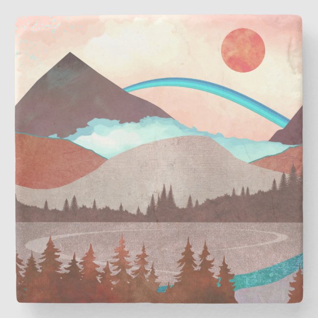 Posavasos De Piedra Paisaje del arcoiris azul (Anverso)