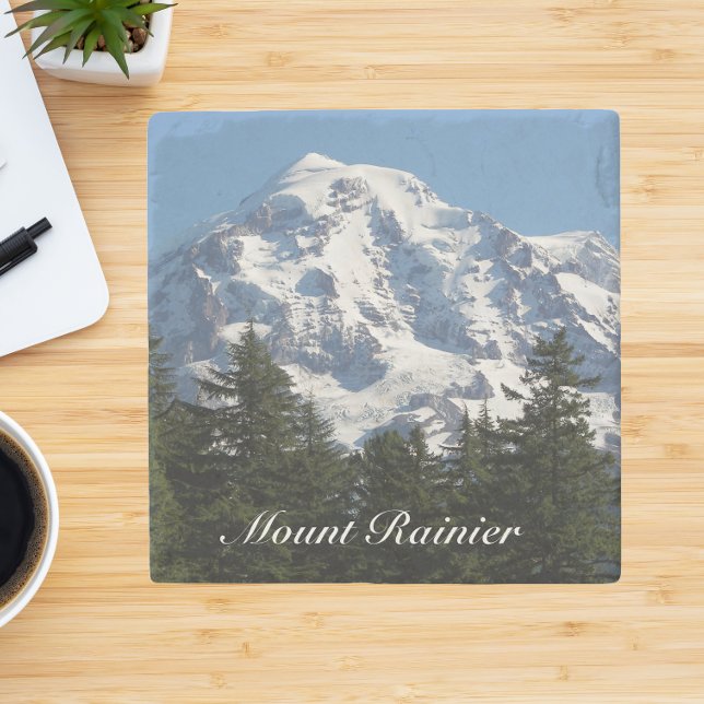 Posavasos De Piedra Paisaje del Monte Rainier cubierto de nieve (In Situ)