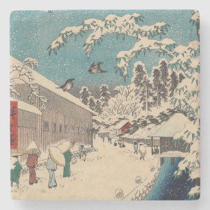 Posavasos De Piedra paisaje invernal de Hiroshige Japón ukiyo-e antigu