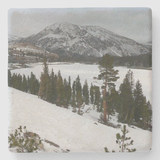 Posavasos De Piedra Paisaje invernal Snowy Ellery Lake California (Anverso)