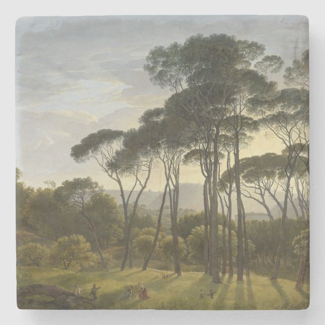 Posavasos De Piedra Paisaje italiano con pinos paraguas (Voogd) (Anverso)