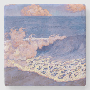 Posavasos De Piedra Paisaje marino azul, efecto de la onda, c.1893